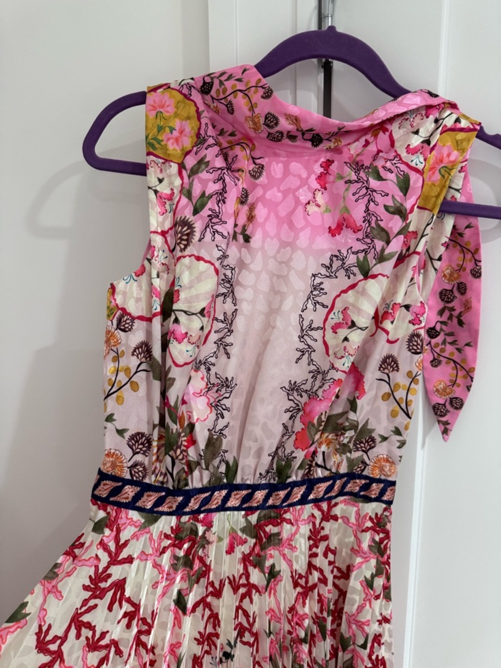 SALONI Pink and Green Floral Satin Dress